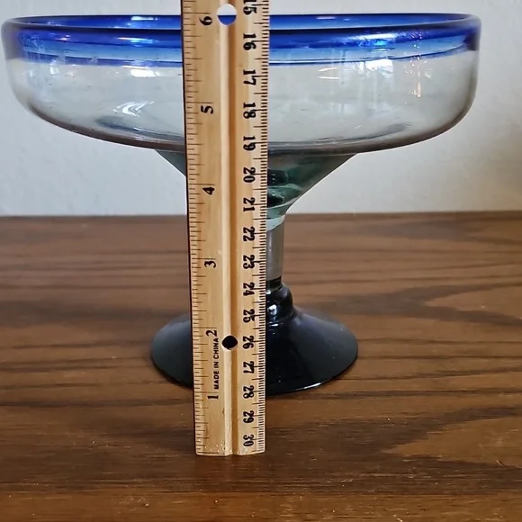 Oversized Hand Blown Margarita Glass/Bowl Cobalt Blue Rim Mexican Barware - Picture 2 of 3